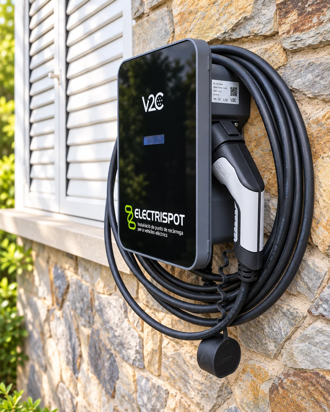 Punt de recàrrega Electrispot instal·lat al costat d’una paret de pedra